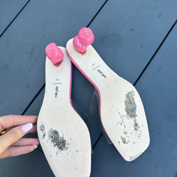 Cult Gaia Gigi PVC Slip-on Mules In Pink Sz 40 Sculptural Heels Square Toe - Picture 9 of 10